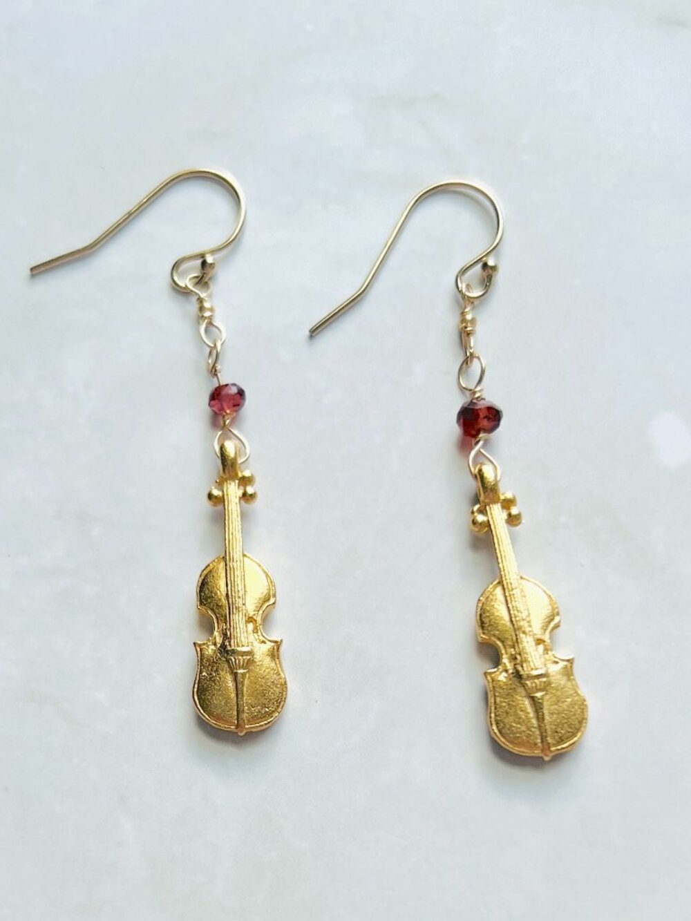 Symphony Violin Earrings | Hand Wire-Wrapped Garnet | Gold-Filled Wire | Nickel-